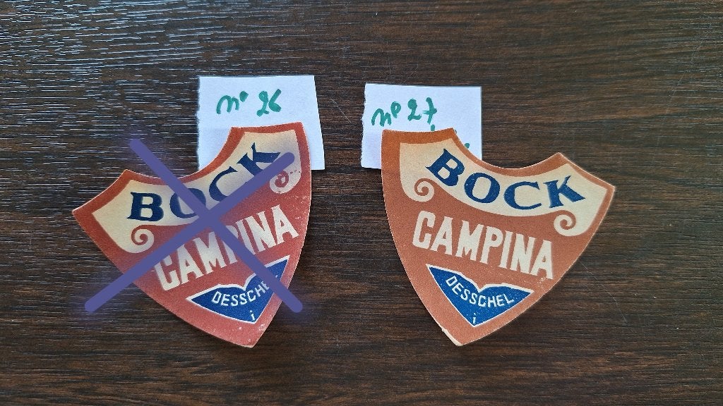 etiket Bock Campina Desschel oker (nr27), Ophalen, Zo goed als nieuw, Overige typen, Overige merken