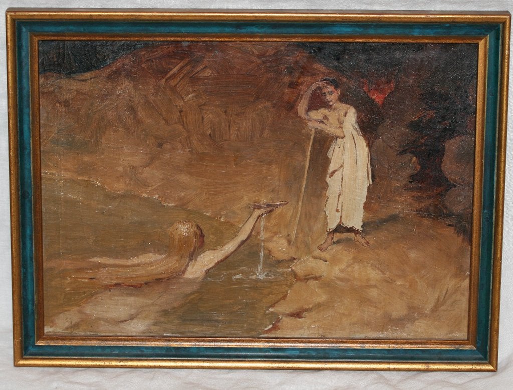 Schilderij olie op karton Begin XXste eeuw ongesigneerd, Ophalen of Verzenden, Gesigneerd, Olieverf