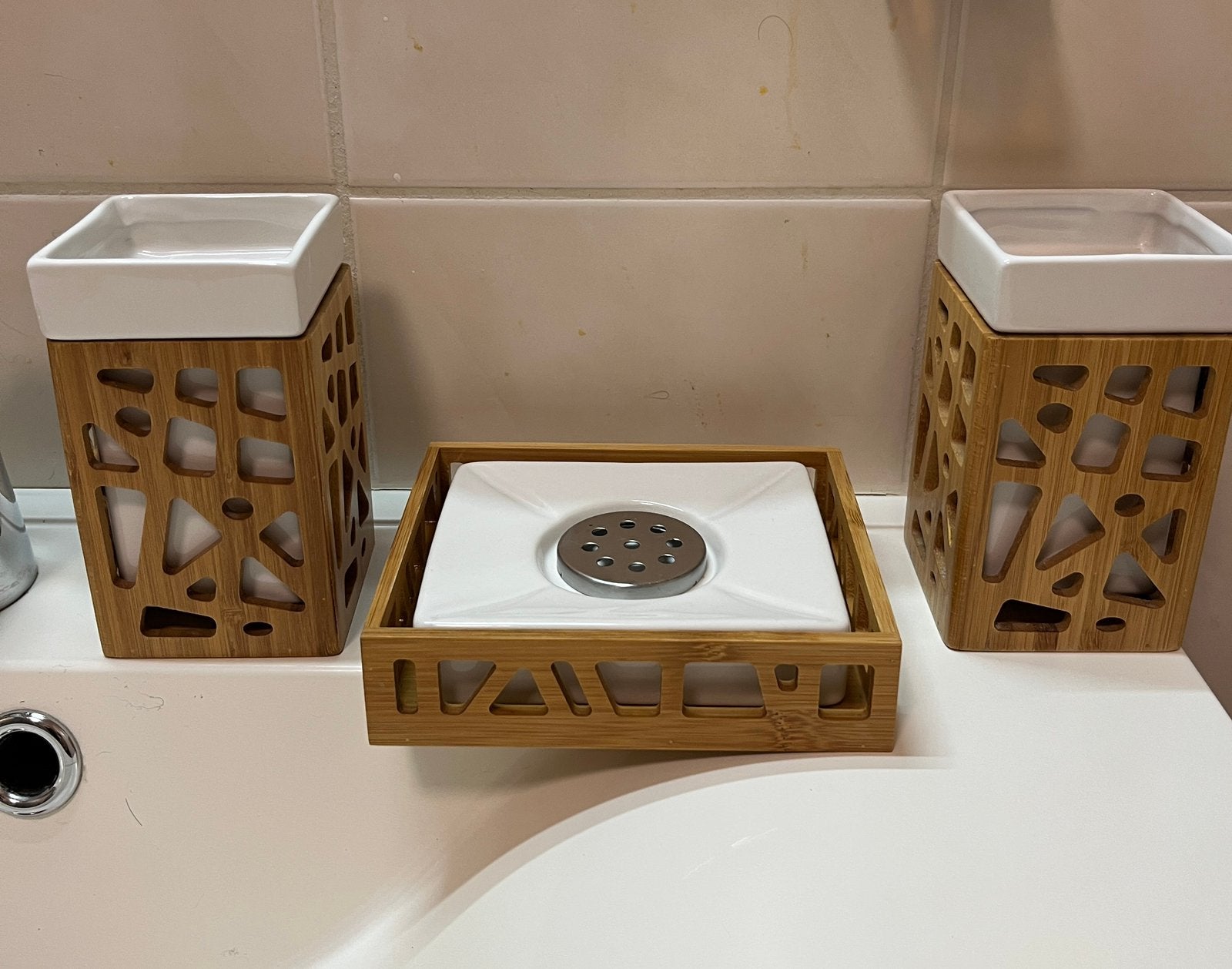 Badkamerset porcelain en bamboe D44, Ophalen of Verzenden