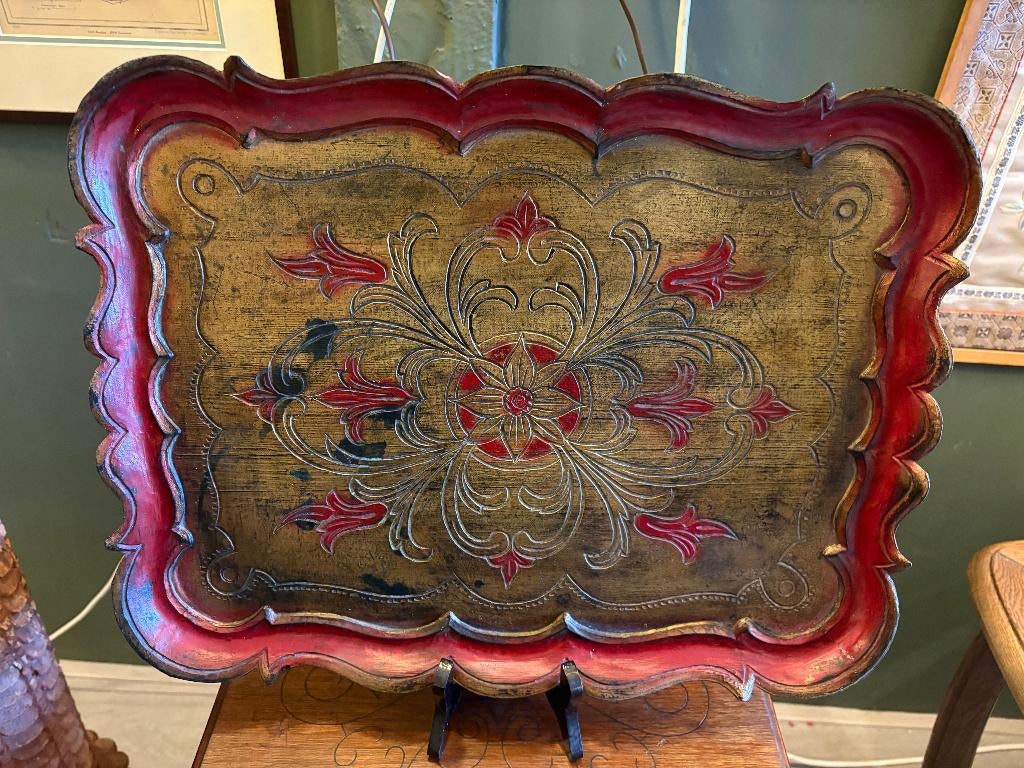 Florentijns Dienblad met bloem deco., Antiek en Kunst, Ophalen of Verzenden