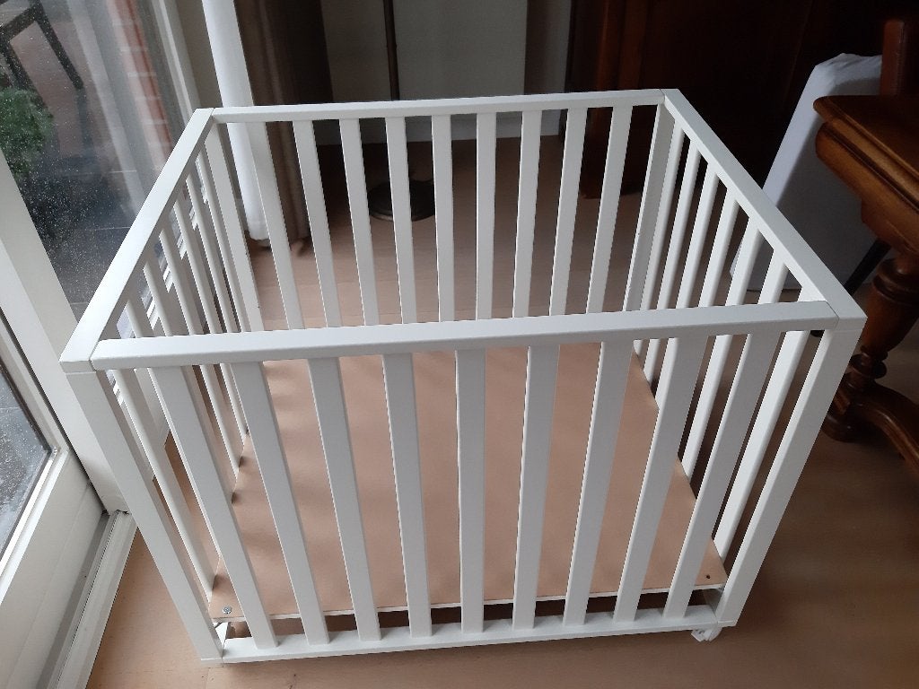 Babypark op wieltjes en verstelbaar in hoogte, Ophalen, Zo goed als nieuw, Rechthoekig, In hoogte verstelbaar