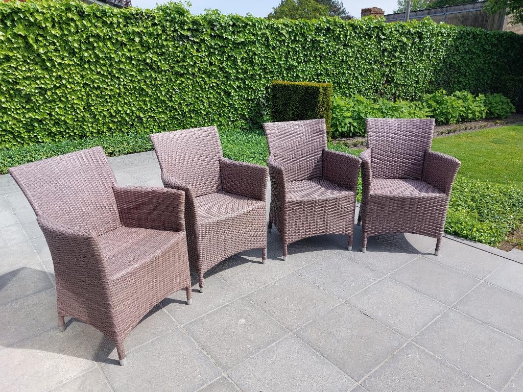 4 taupe tuinstoelen in wicker, Tuin en Terras, Ophalen, Wicker