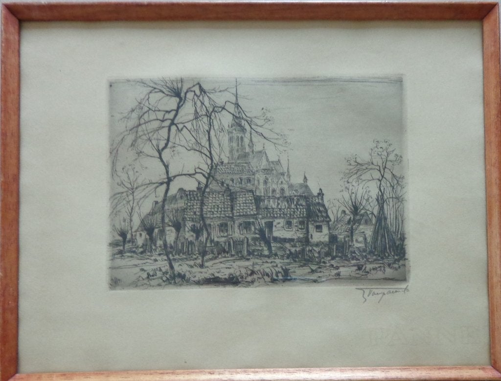 JULES VANPAEMEL / ALSEMBERG / ZW-W ETS / 26x34cm / KADER, Enlèvement ou Envoi, Architecture, Eau-forte, Signé