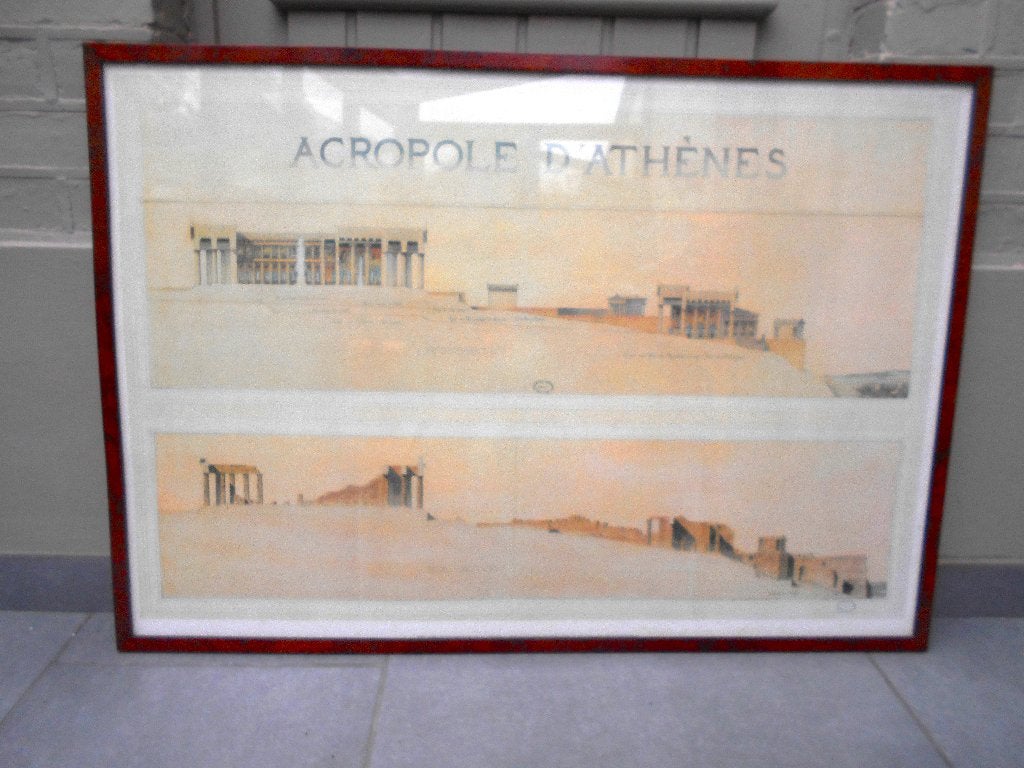 beau grand cadre loupe de noyer ,Acroplole d'Athène, Ophalen, Overige typen, Zo goed als nieuw, Met glas