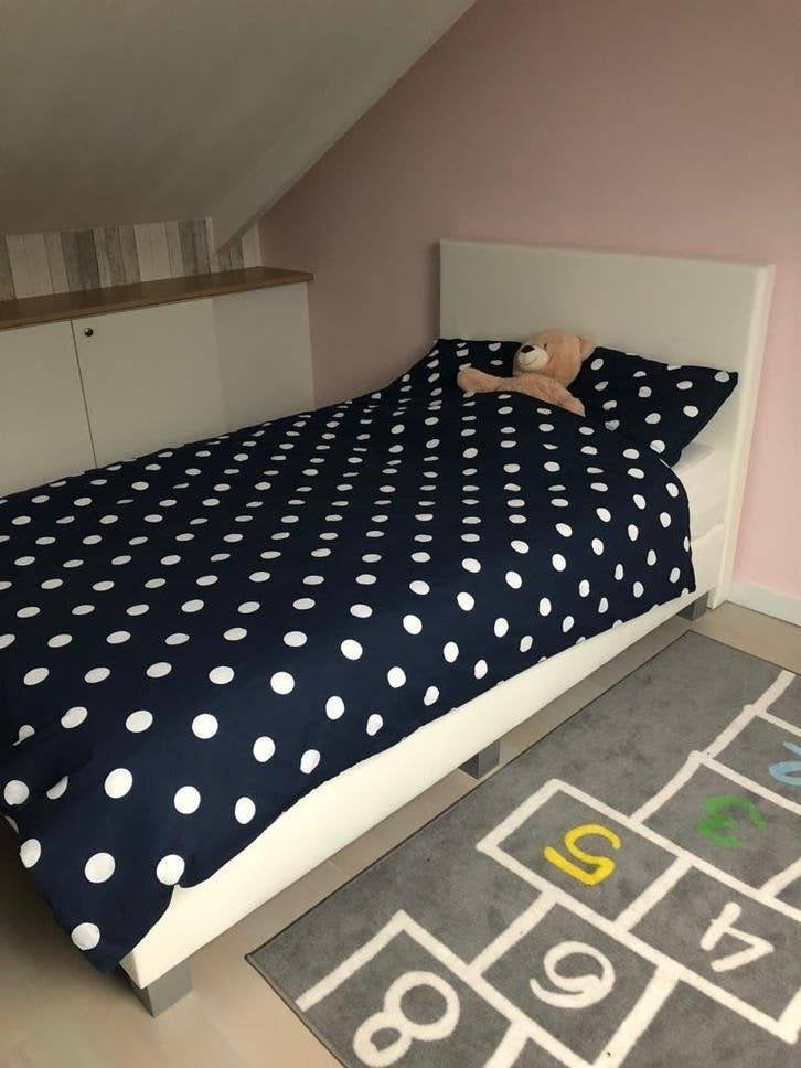 Boxspring 120x200 met hoofdbord + traagschuim topper, Huis en Inrichting, Slaapkamer | Boxsprings, Ophalen, Wit, Zo goed als nieuw