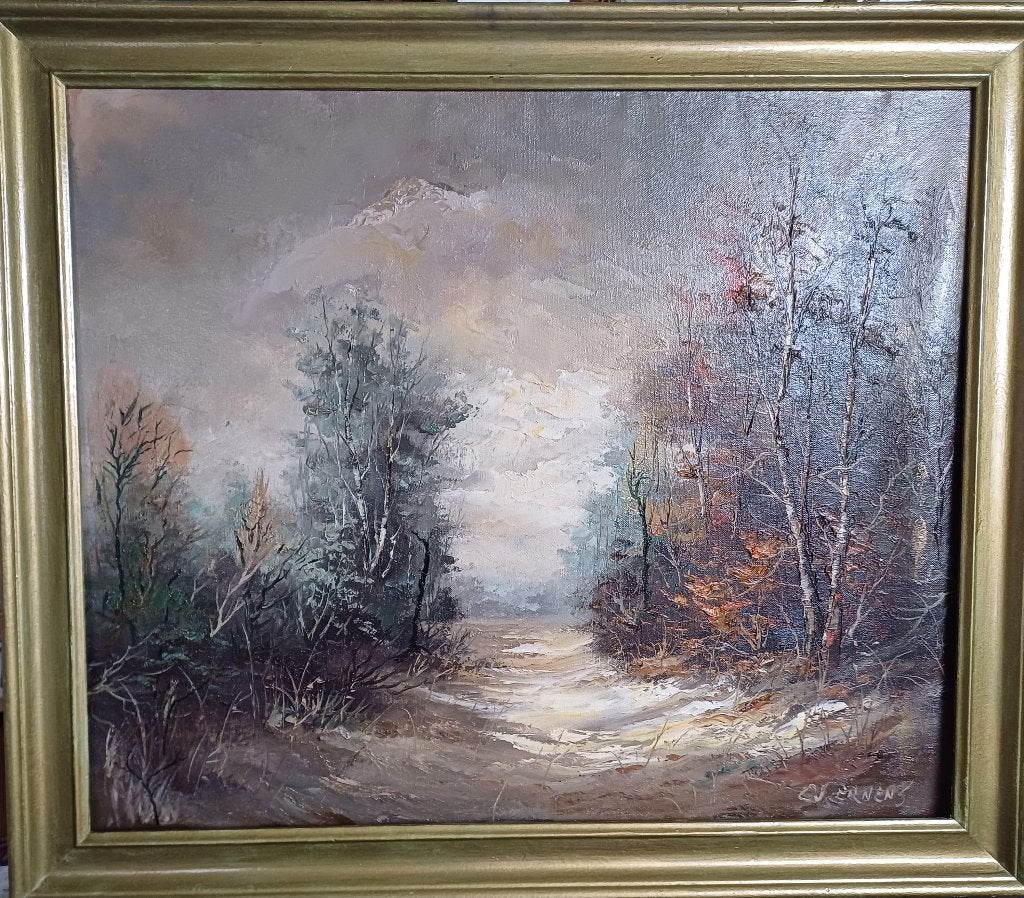 Schilderij olieverf, bosgezicht, G. J. Ernens, Antiek en Kunst, Kunst | Schilderijen | Klassiek, Ophalen, Gesigneerd, Olieverf