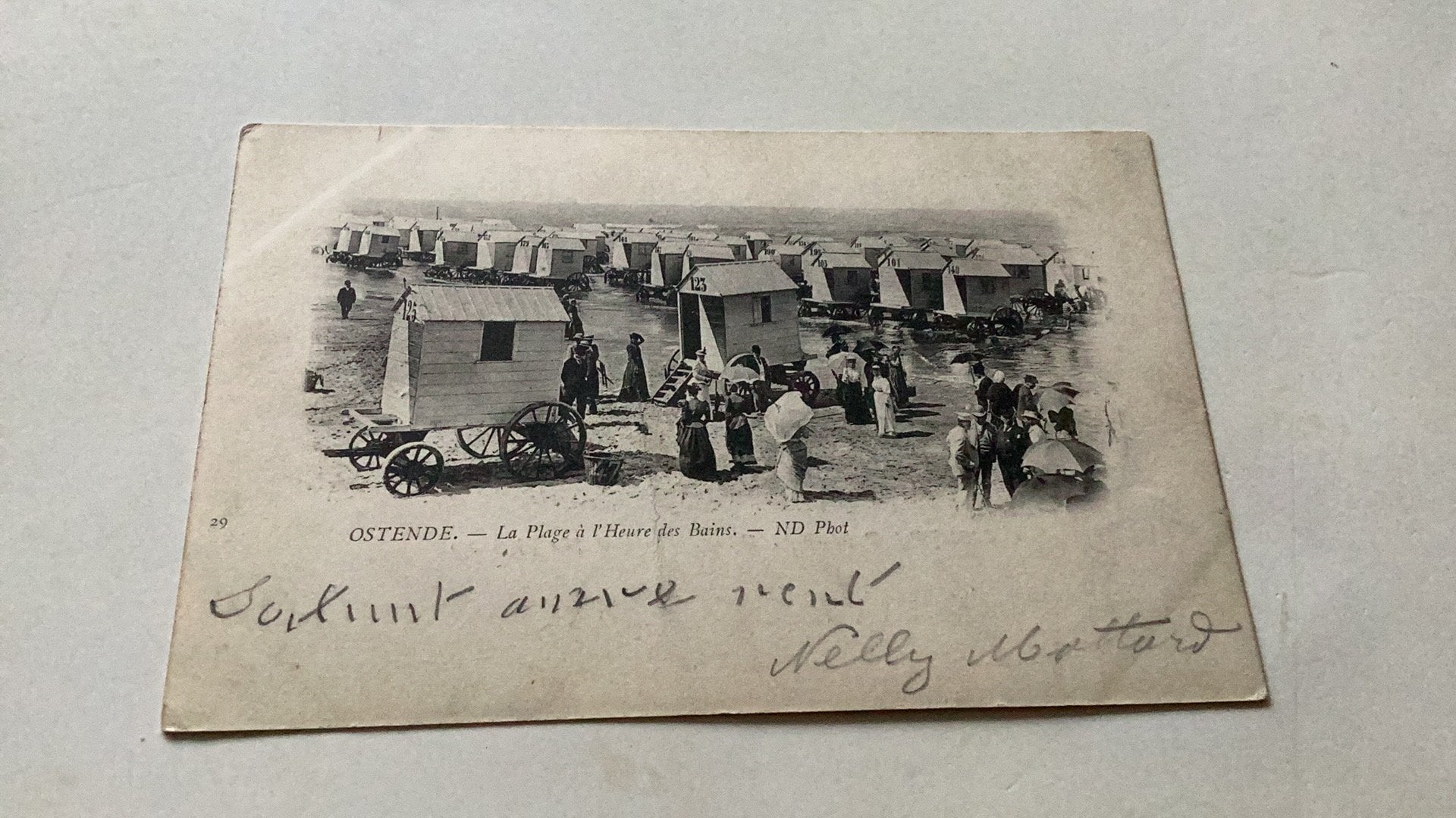 Ostende strand met postzegel uit 1899, Ophalen of Verzenden, Gelopen