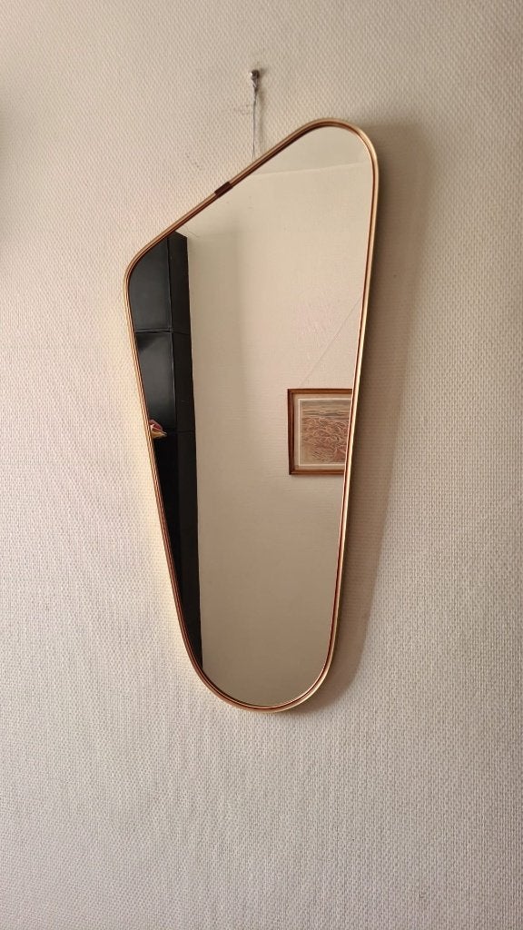 Mid century a-symmetrische spiegel, 82 x 38 cm, Huis en Inrichting, Minder dan 50 cm, Gebruikt, Ophalen of Verzenden, Minder dan 100 cm