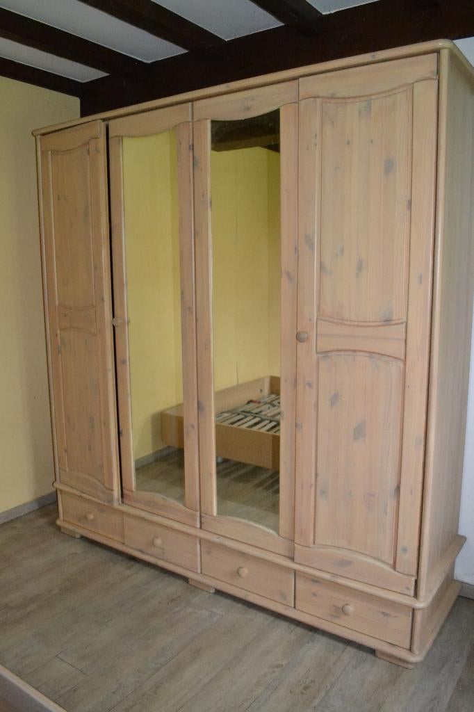Kleerkast in massief hout (met spiegels), Huis en Inrichting, Kasten | Kleerkasten, Zo goed als nieuw, 200 cm of meer, 200 cm of meer
