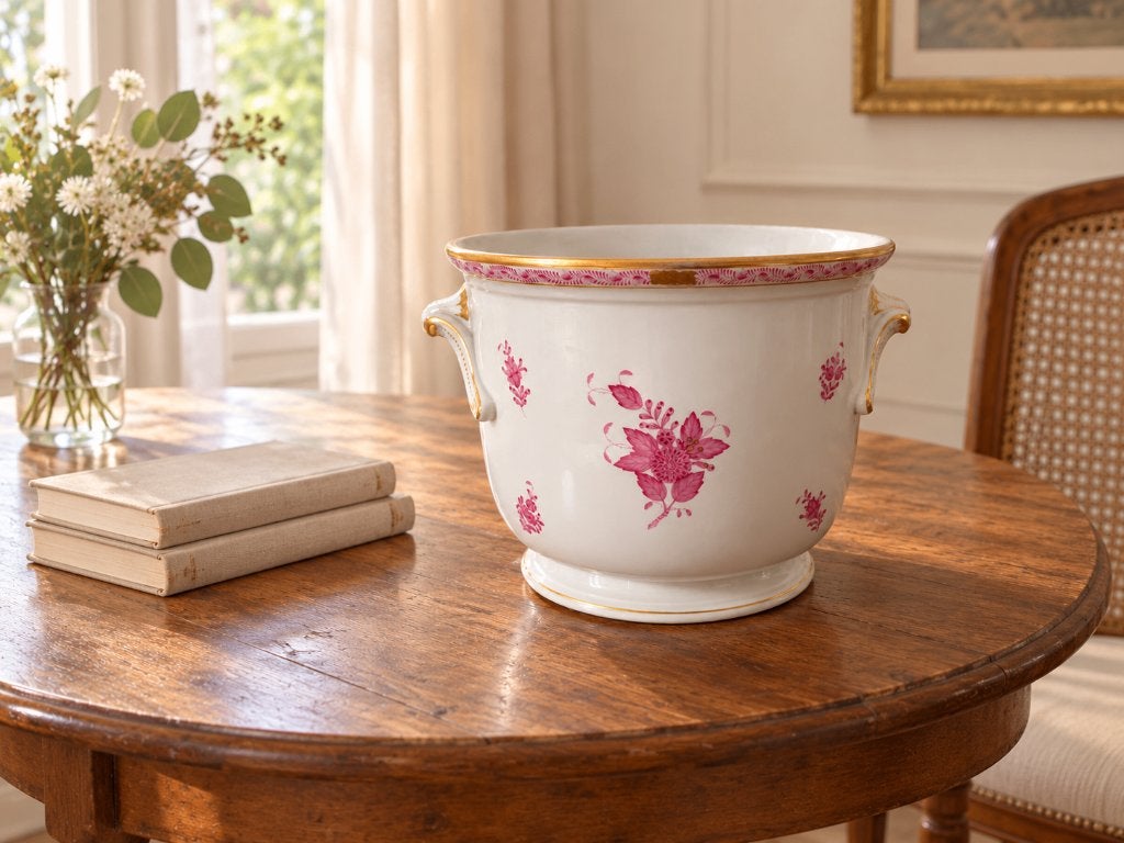Herend cache-pot – Apponyi roze/purper – groot model, Tuin en Terras, Ophalen, Gebruikt, Rond, Binnen