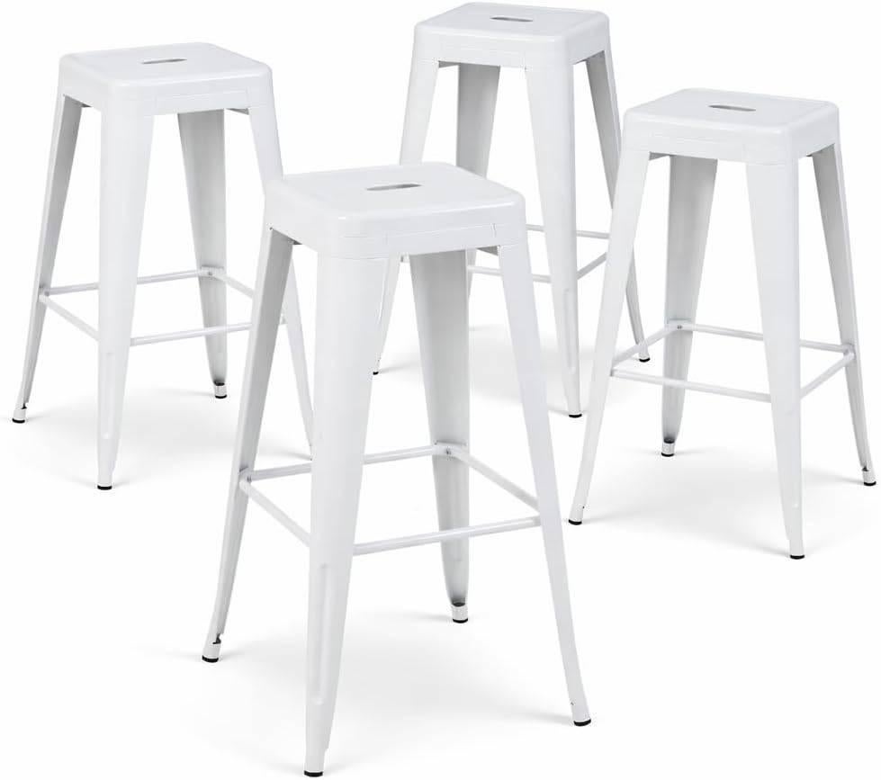 Lot de 4 Tabourets de Bar Blanc Matt - Style Industriel, Neuf, 4 tabourets, Métal, 60 à 90 cm