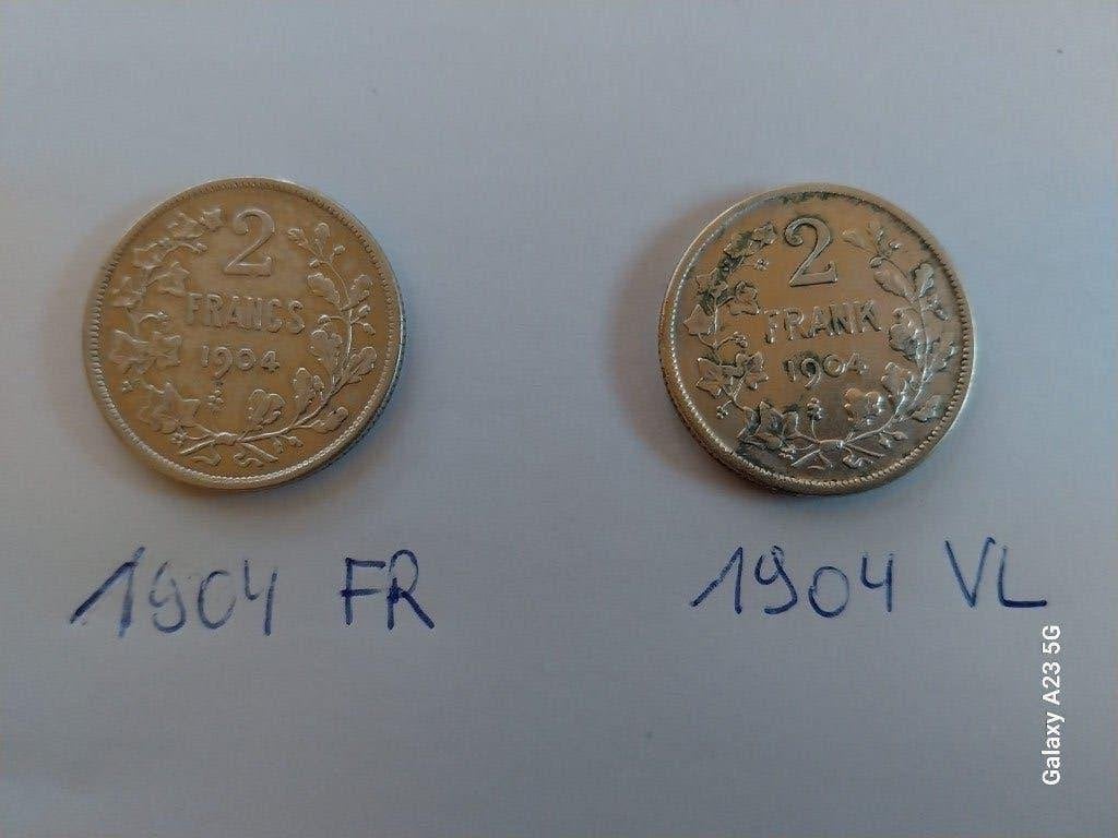 Zilveren 2FR Leopold II en Albert I, Zilver, Ophalen of Verzenden, Losse munt, Zilver
