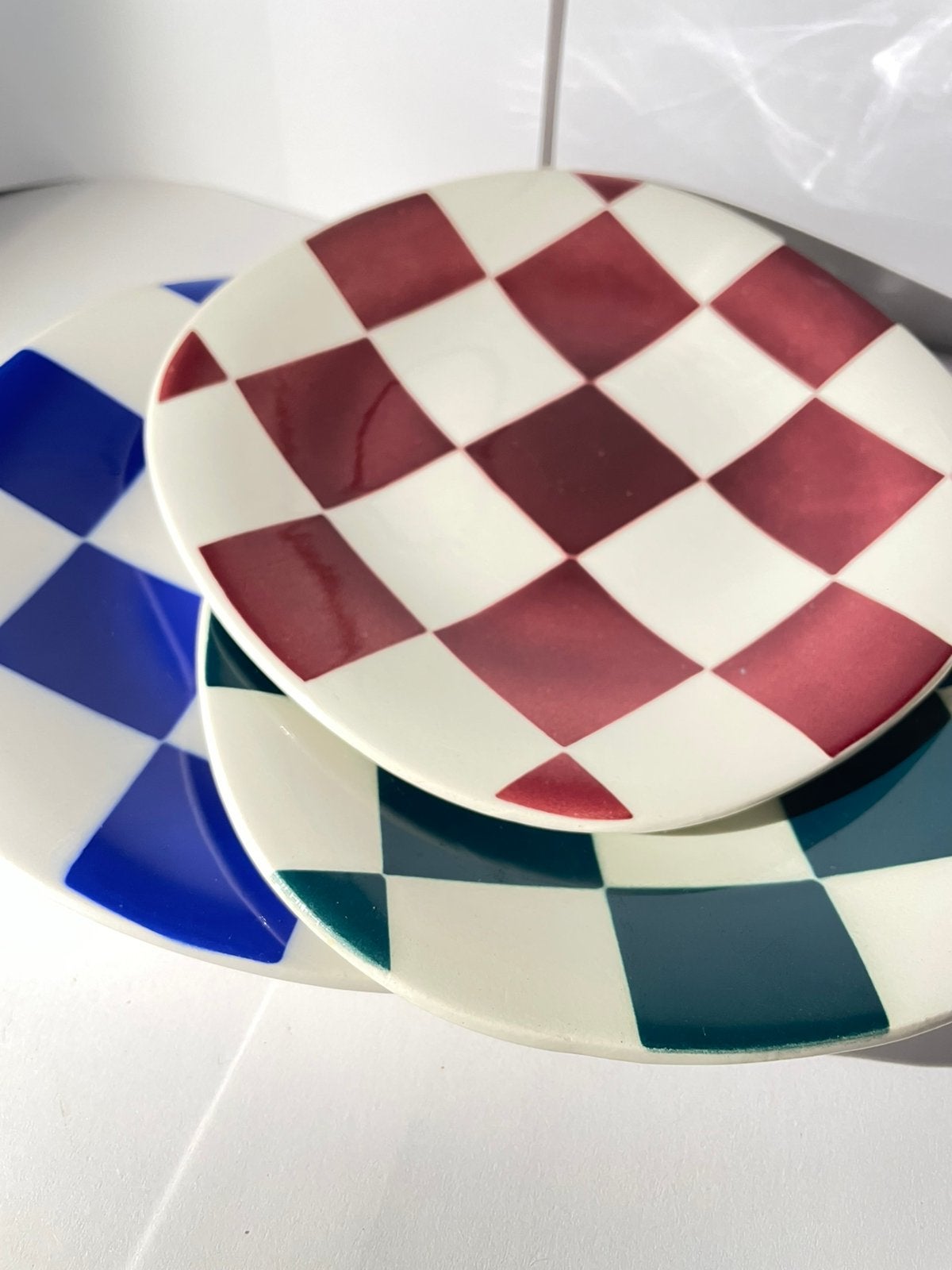 Boch - Damier - sous-tasses (3x), Antiquités & Art, Antiquités | Services (vaisselle) pièces, Enlèvement ou Envoi