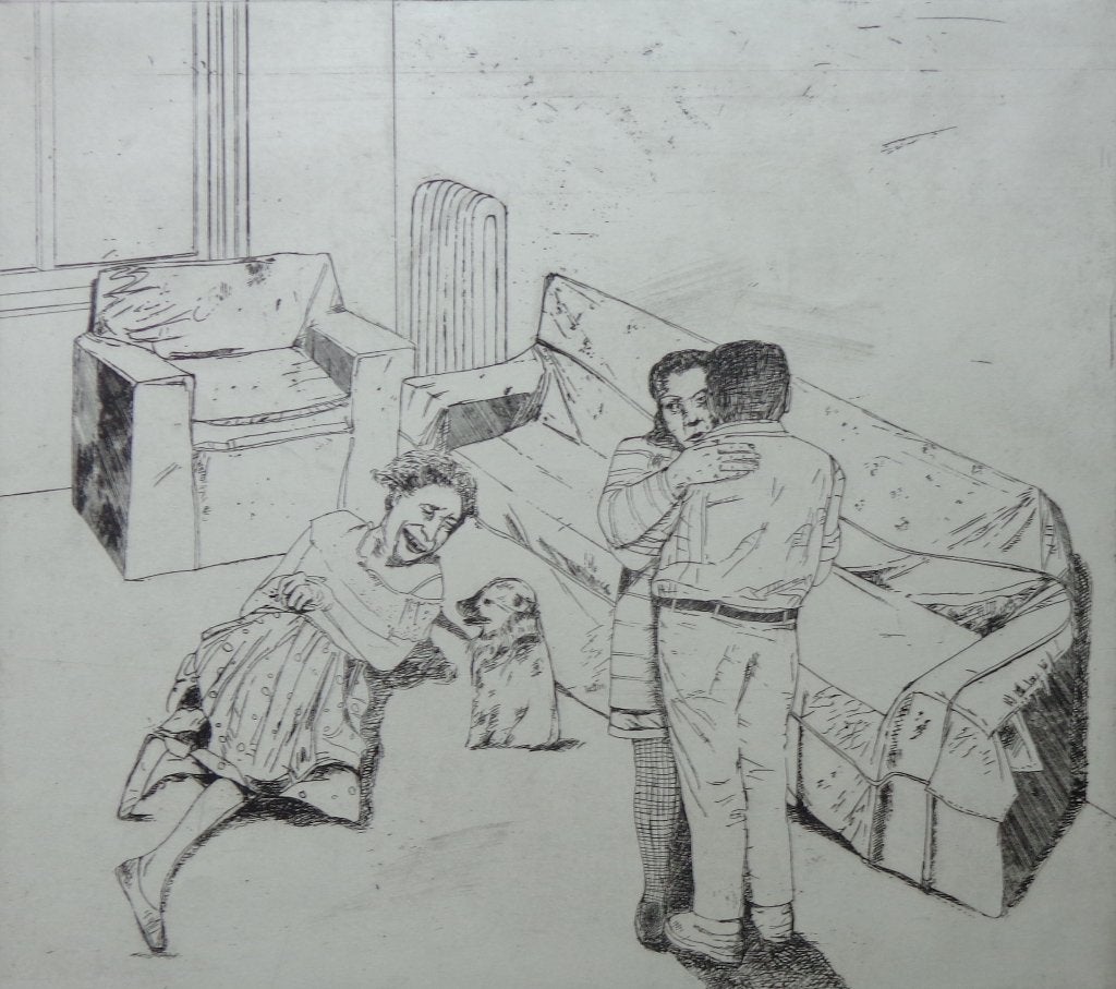 KEES SPERMON / EN GELACHEN DAT WE HEBBEN / ZW-W ETS 45x52cm, Signé, Enlèvement ou Envoi, Eau-forte