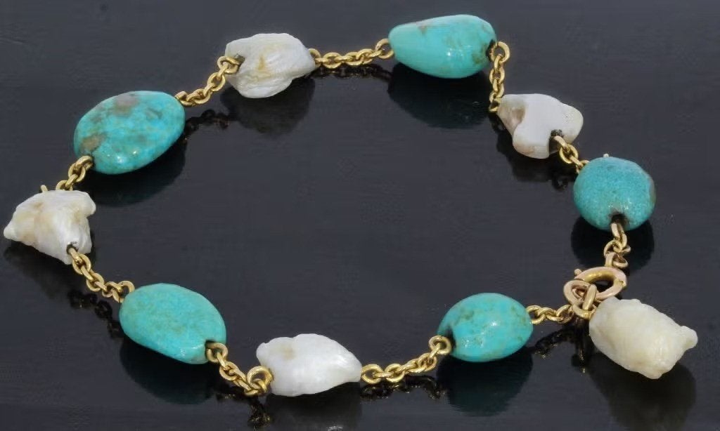 Turkoois edelsteen 14k gouden fraaie armband dame edelsteen, Ophalen of Verzenden, Zo goed als nieuw, Met edelsteen, Goud