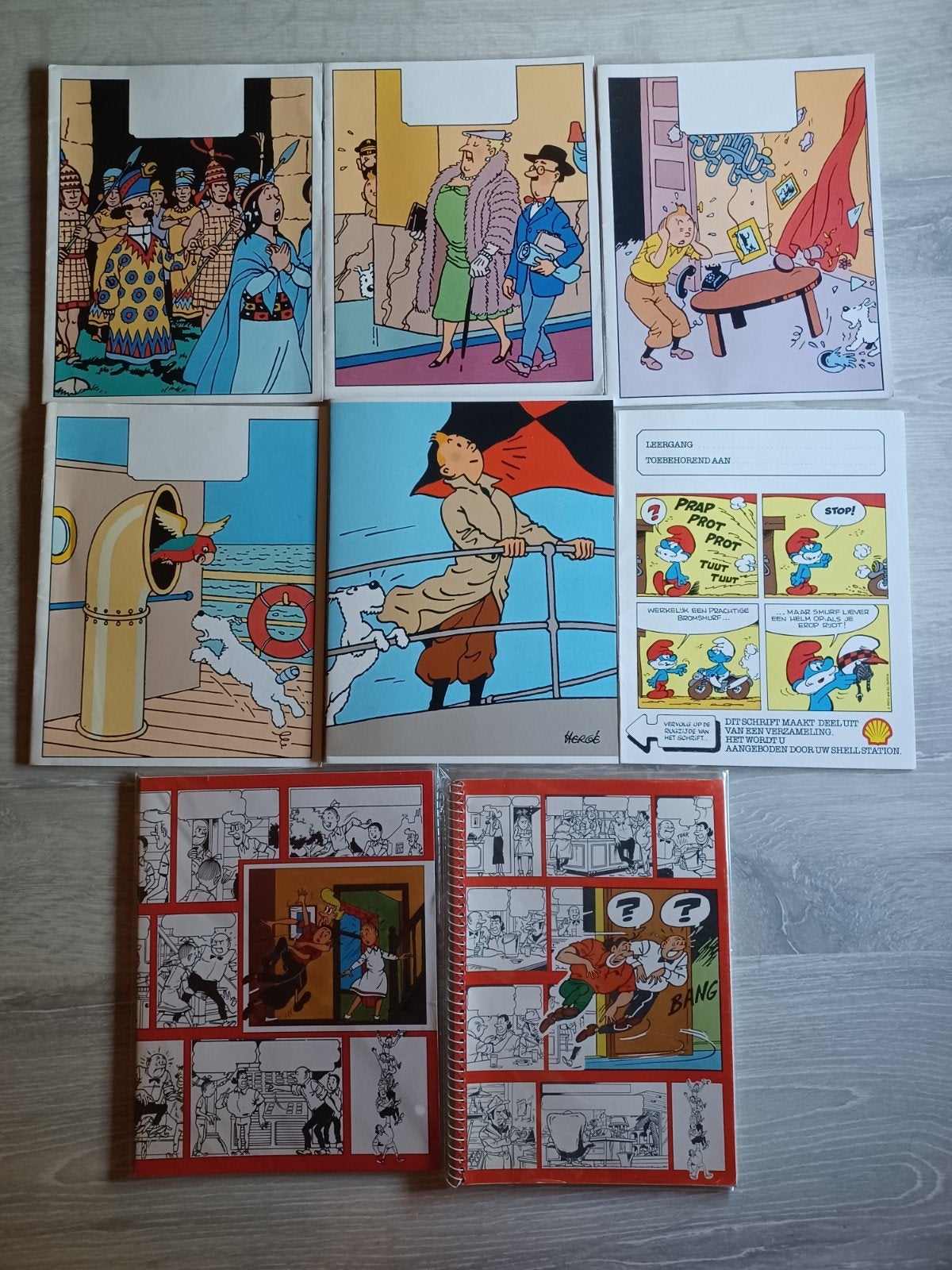9 schriftjes stripfiguren (Kuifje, Suske en Wiske, Smurfen), Ophalen of Verzenden, Kuifje