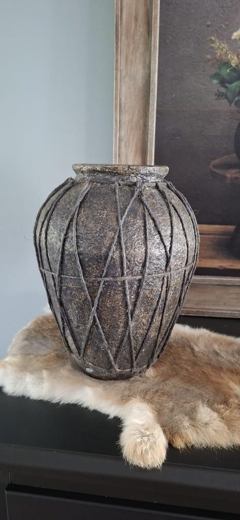Mooie stoere papier mache  pot met touw, Ophalen of Verzenden, Nieuw, Bruin, Landelijk