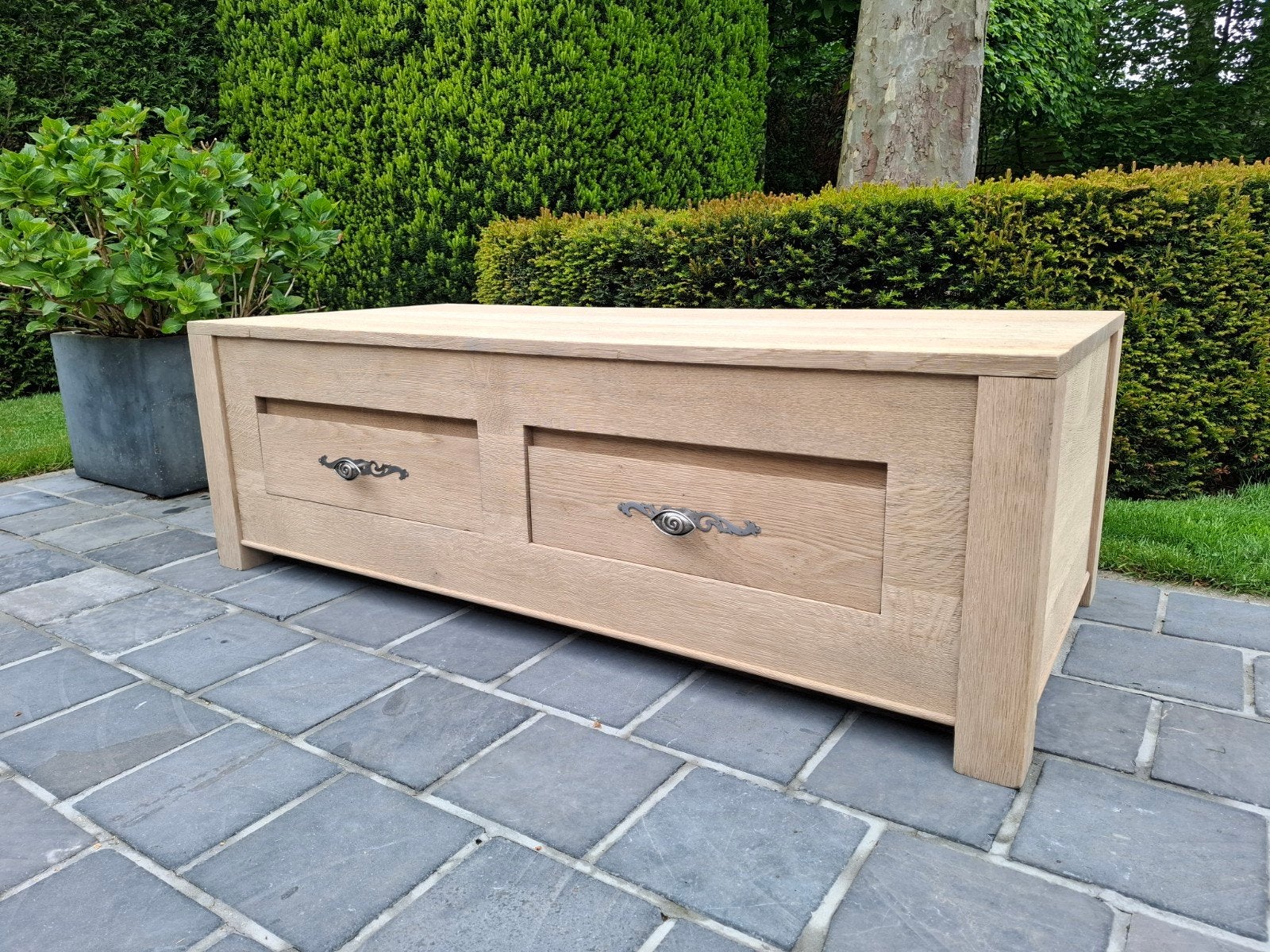 Massief eiken salontafel. Geluchtgomd., Ophalen of Verzenden