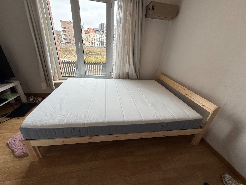 Matras + bedframe Ikea, Ophalen, 140 cm, 200 cm, Hout