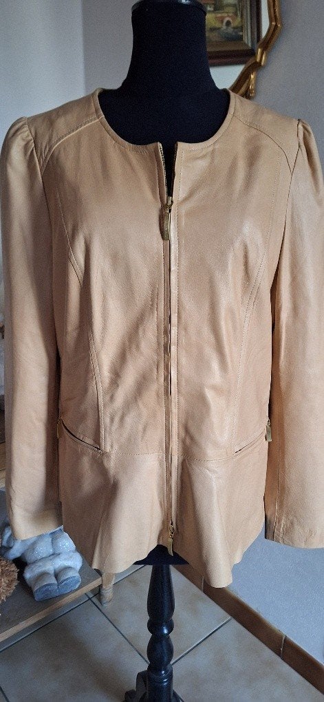 Caroline vest in soepel leer maat 40, Maat 38/40 (M), Verzenden, Beige, Zo goed als nieuw