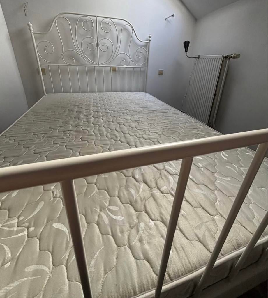 Lit IKEA LEIRVIK 140x200 cm + 2 sommiers, Ophalen, Wit, Tweepersoons, 140 cm