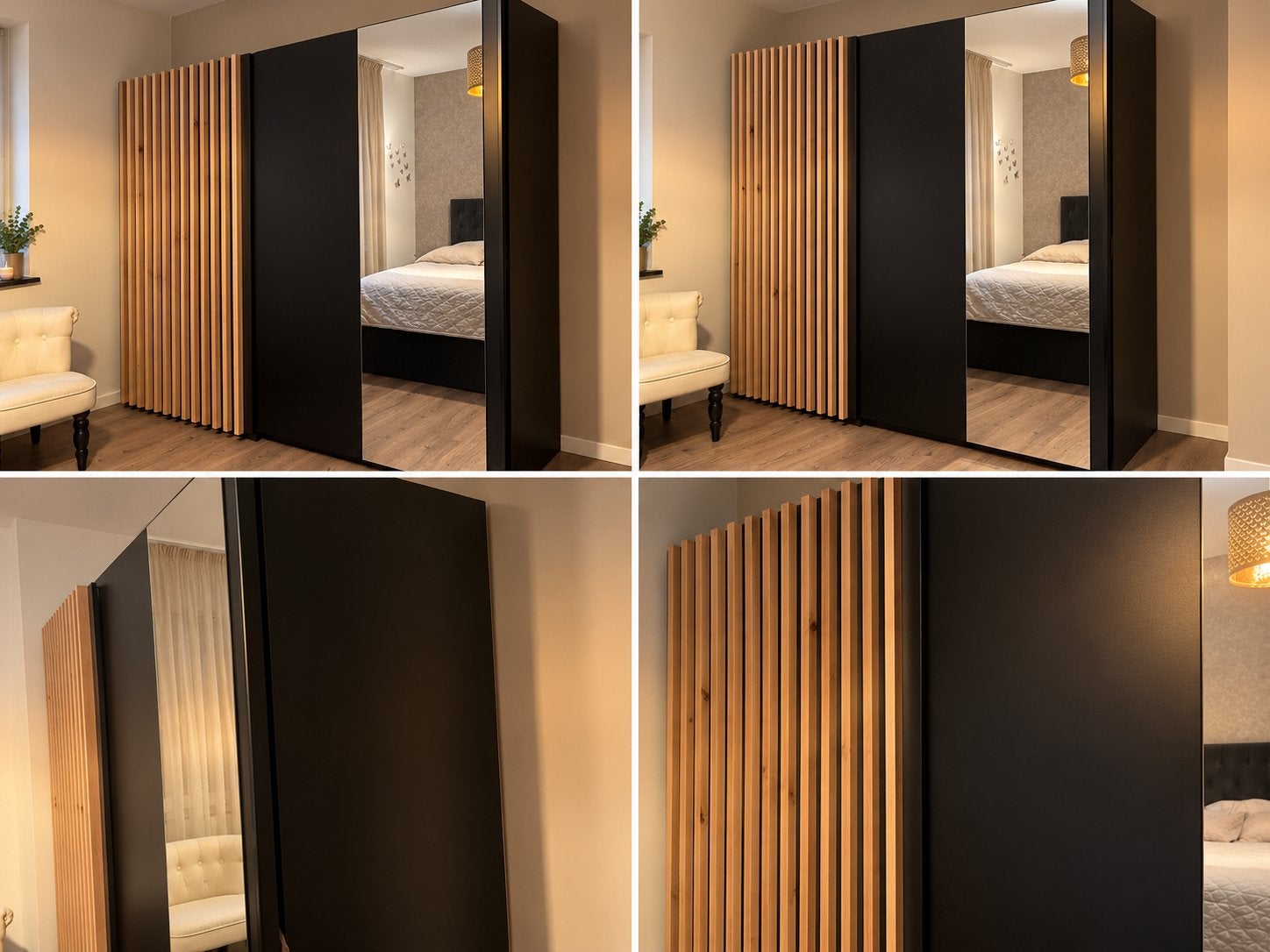 Grande armoire avec miroir — noire — 200 x 198,5 x 63 cm, Avec tablette(s), 150 à 200 cm, Comme neuf, Enlèvement