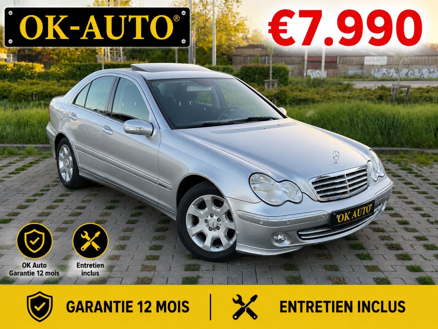 Mercedes C200 Kompressor 88.000Km Garantie 12 Mois, Autos, Mercedes-Benz, Cuir, Argent ou Gris, Achat, Noir