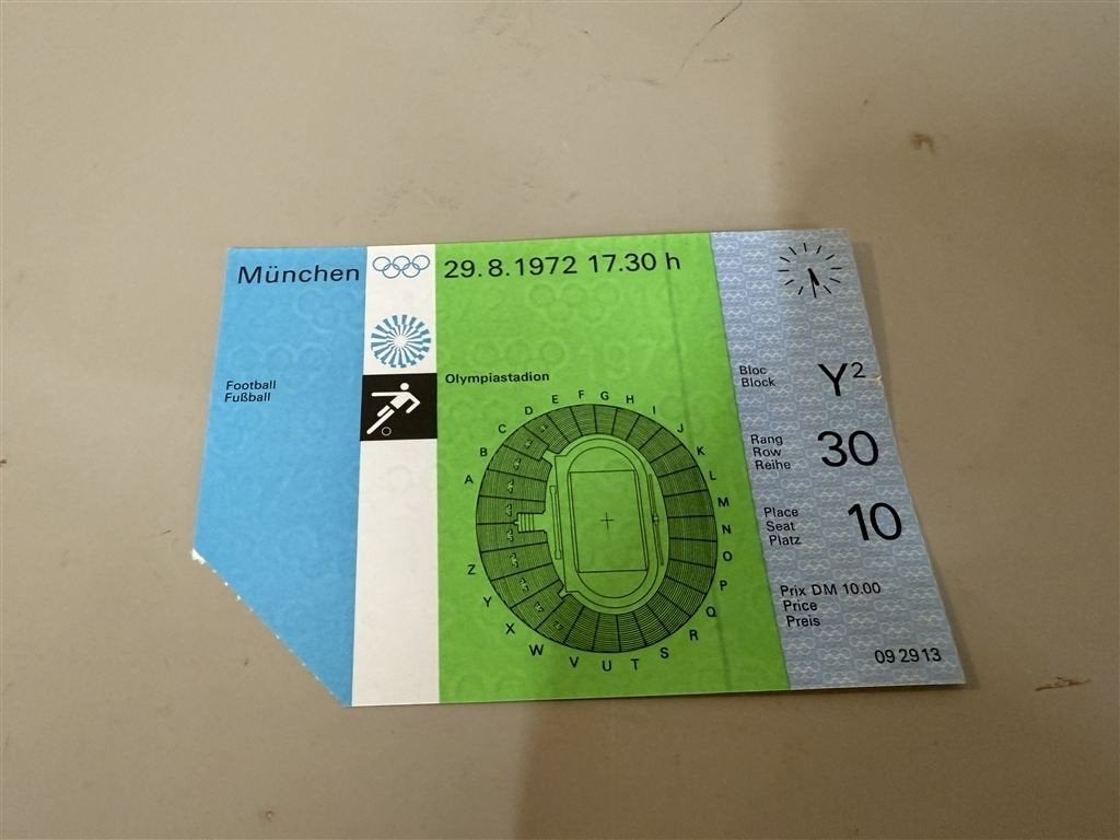 Olympische Spelen Munchen 1972 - Toegangskaart Voetbal Honga, Verzamelen, Sportartikelen en Voetbal, Gebruikt, Ophalen of Verzenden