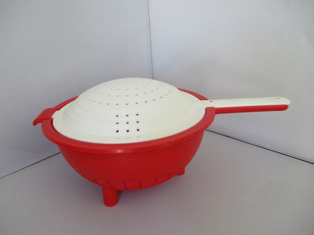 tupperware duo vergiet deksel multifunctioneel set 2 zeven, Huis en Inrichting, Ophalen of Verzenden, Gebruikt, Wit, Overige typen