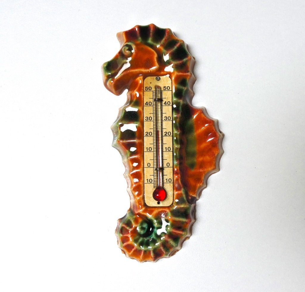 VINTAGE 1960 HIPPOCAMPE CERAMIQUE THERMOMETRE VALLAURIS, Antiquités & Art, Antiquités | Céramique & Poterie, Enlèvement ou Envoi
