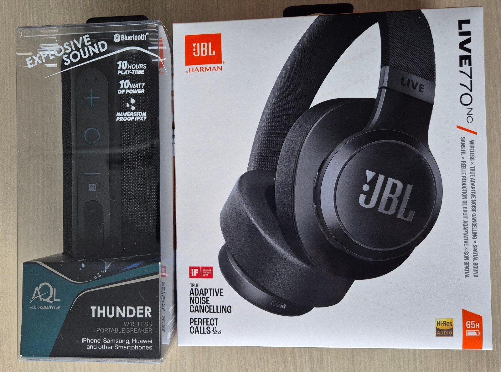 Casque JBL Live770NC et haut-parleur sans fil AQL Thunder, TV, Hi-fi & Vidéo, Neuf, Enceinte portable, 60 à 120 watts, Bass-reflex