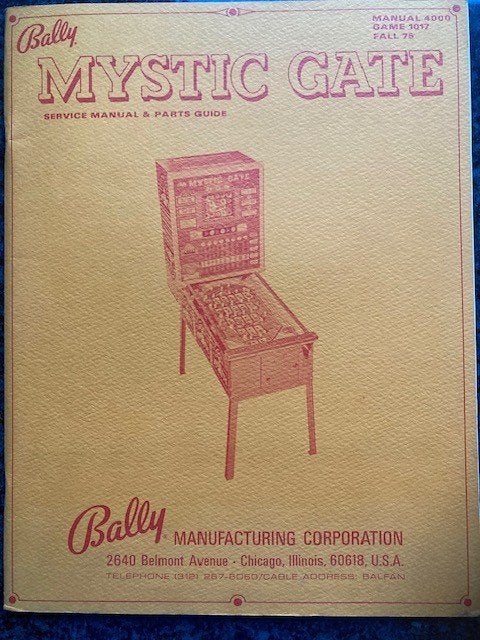 BALLY BINGO MYSTIC GATE : Service manual + schematic, Ophalen of Verzenden, Zo goed als nieuw