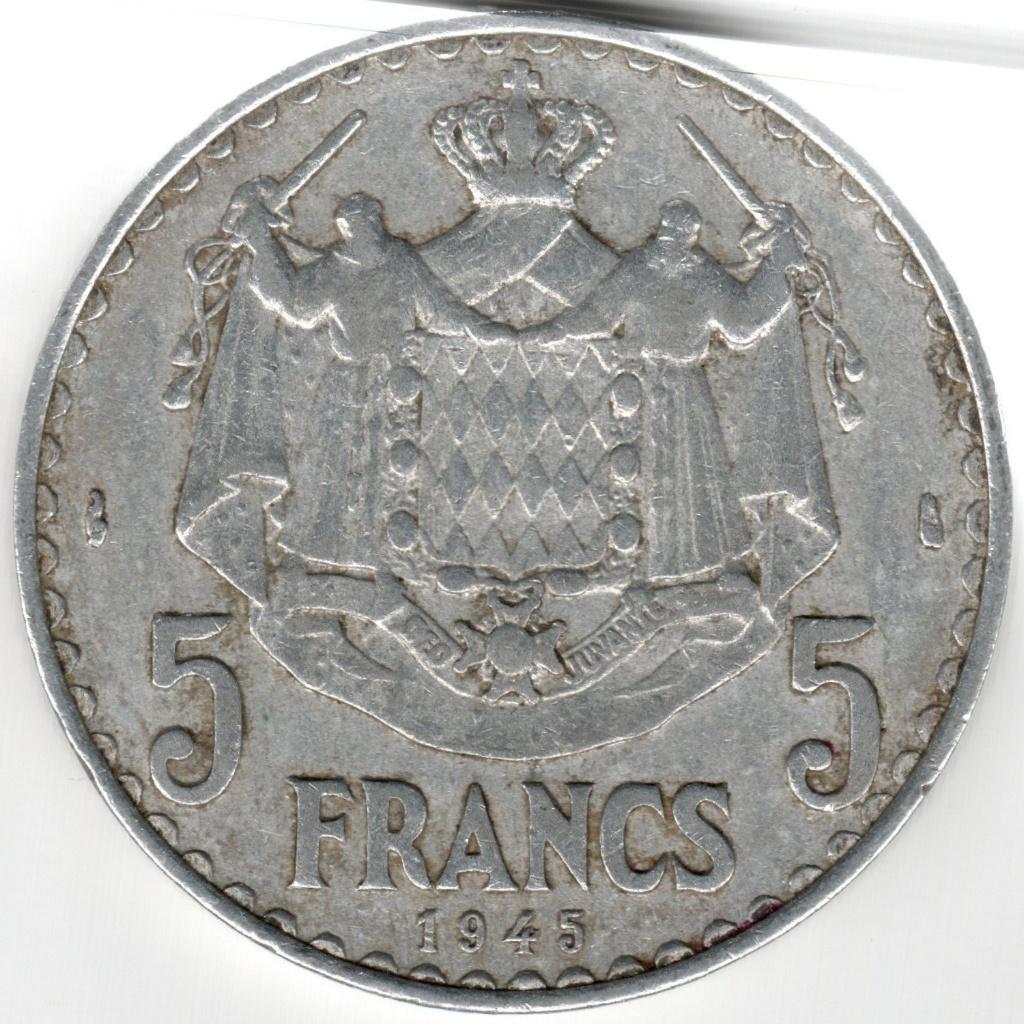 Monaco : 5 Francs 1945 KM#122 Ref 16709, Postzegels en Munten, Munten | Europa | Niet-Euromunten, Ophalen of Verzenden, Overige landen