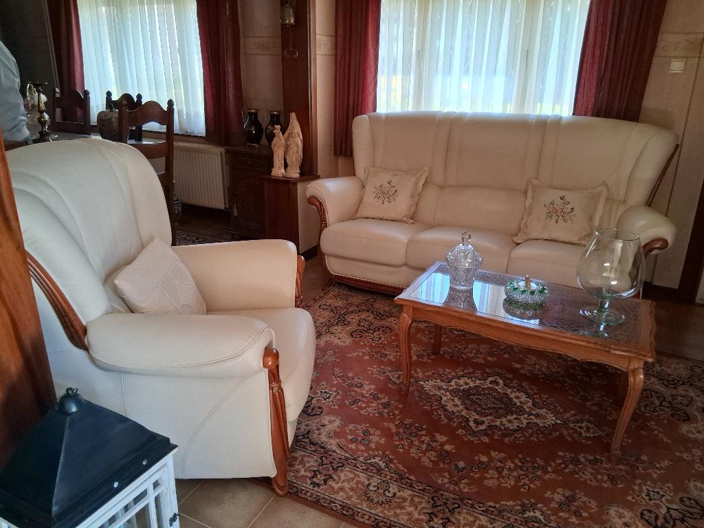 salon leder, Huis en Inrichting, Zetels | Zetels, Ophalen, Klassiek, Zo goed als nieuw, Rechte bank