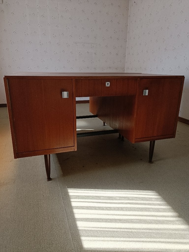 Vintage teak partner bureau's - 2 stuks, Ophalen, Met lades, Gebruikt, Scandinavisch