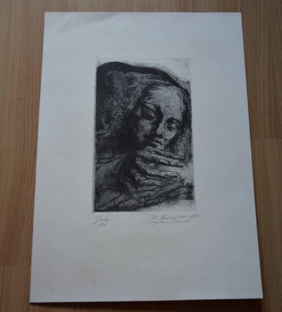 Ets - Jos Verdegem - Geste, Antiquités & Art, Art | Eaux-fortes & Gravures, Eau-forte, Enlèvement ou Envoi, 1950 - 1999, 43 cm
