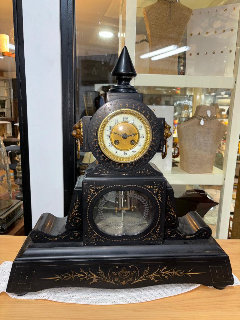 Horloge de cheminée marbre noir ancienne, Enlèvement ou Envoi