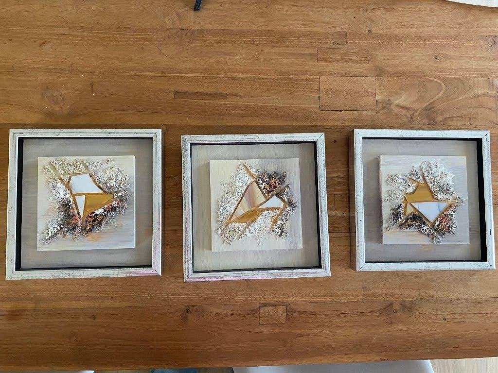 Set van 3 schilderijen Arlette Neirynck, Ophalen, Minder dan 50 cm, Zo goed als nieuw, Schilderij