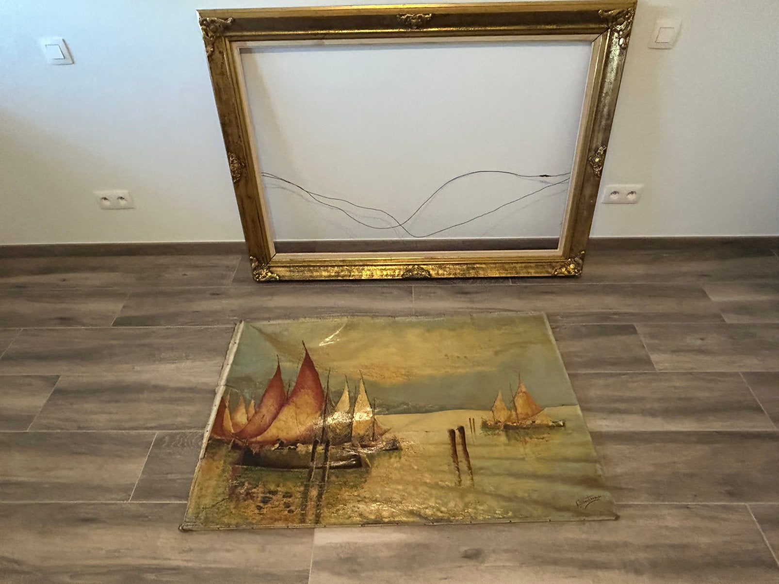 Prachtig groot schilderij Santamaria, Antiek en Kunst, Kunst | Schilderijen | Klassiek, Ophalen, Maritiem / water, Doek, Gesigneerd