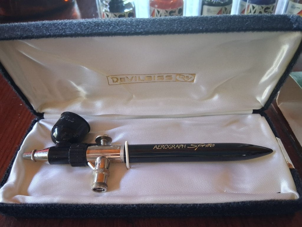 Complete Vintage DeVilbiss Aerograph Sprite Airbrush Set, Ophalen of Verzenden
