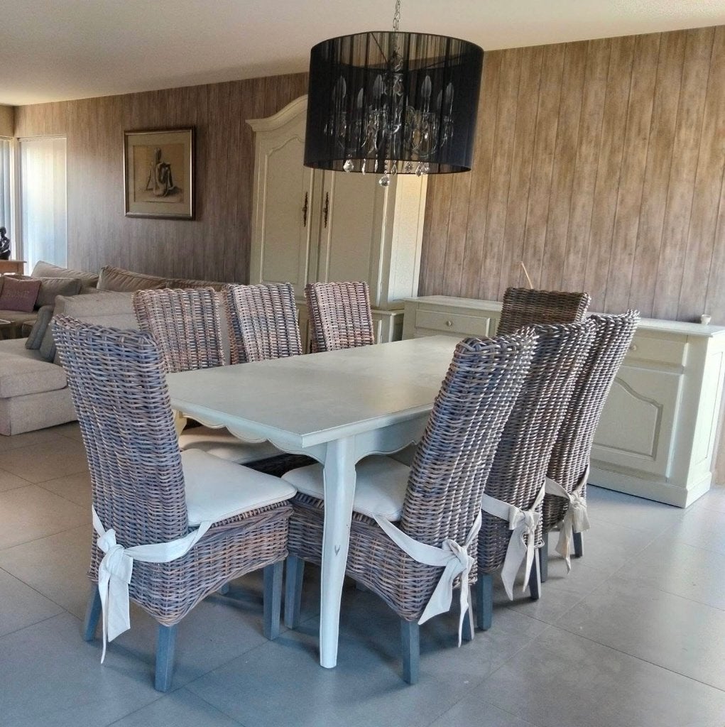 Tafel met 6 Rotan Eetkamerstoelen, Ophalen, Gebruikt, Hout, Landelijk
