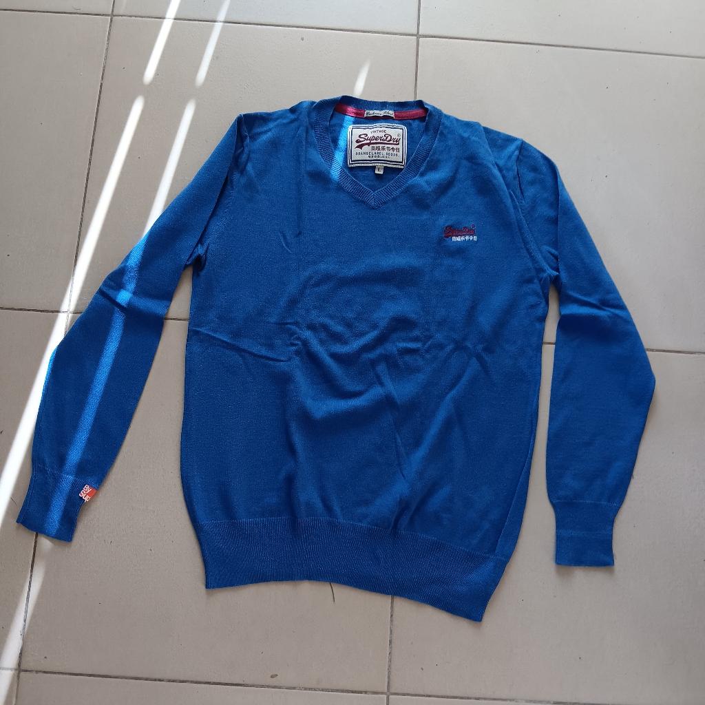 Pull col V Superdry bleu L, Enlèvement ou Envoi, Porté, Taille 52/54 (L), Bleu