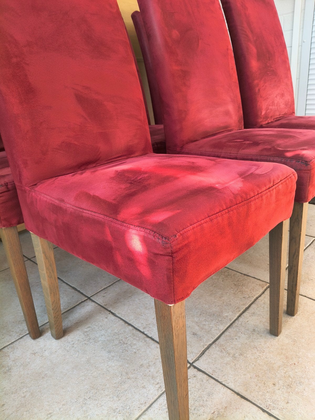 6 rode eetkamerstoelen met afneembare hoes., Huis en Inrichting, Stoelen, Ophalen