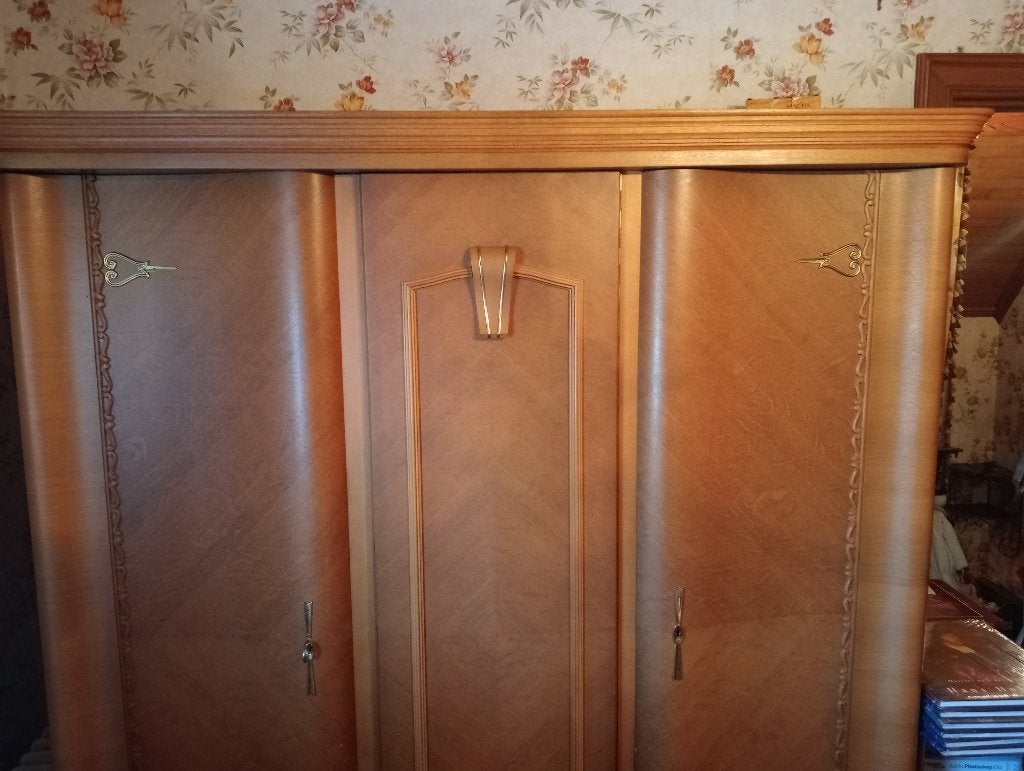 Art Deco-stijl jaren '30-50 kleerkast, Ophalen, Met deur(en), 150 tot 200 cm, Eikenhout