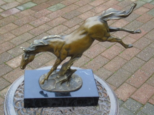 bronzen paard (de sprong), gesigneerd, PJ. LEADS., Antiek en Kunst, Ophalen of Verzenden, Brons