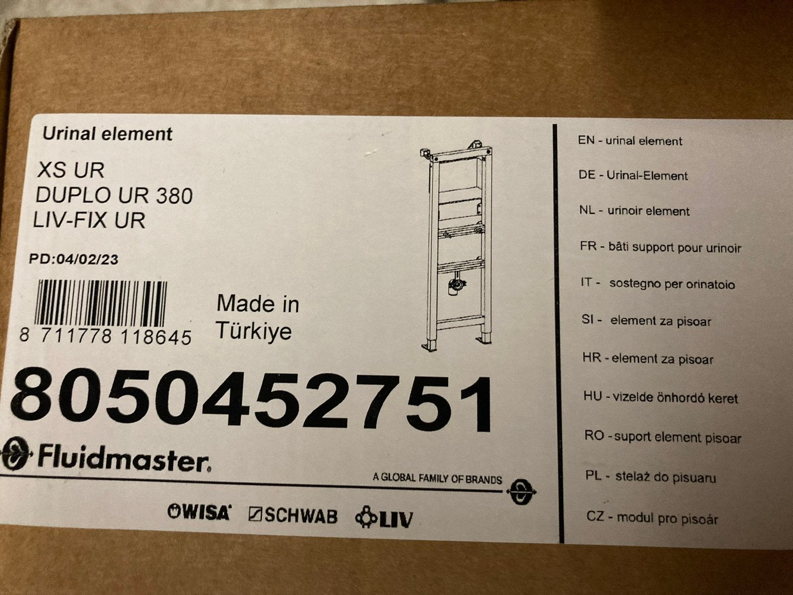 Wisa Fluidmaster Urinoir Element XS UR DUPLO UR 380, Bricolage & Construction, Enlèvement ou Envoi, Neuf, Toilettes