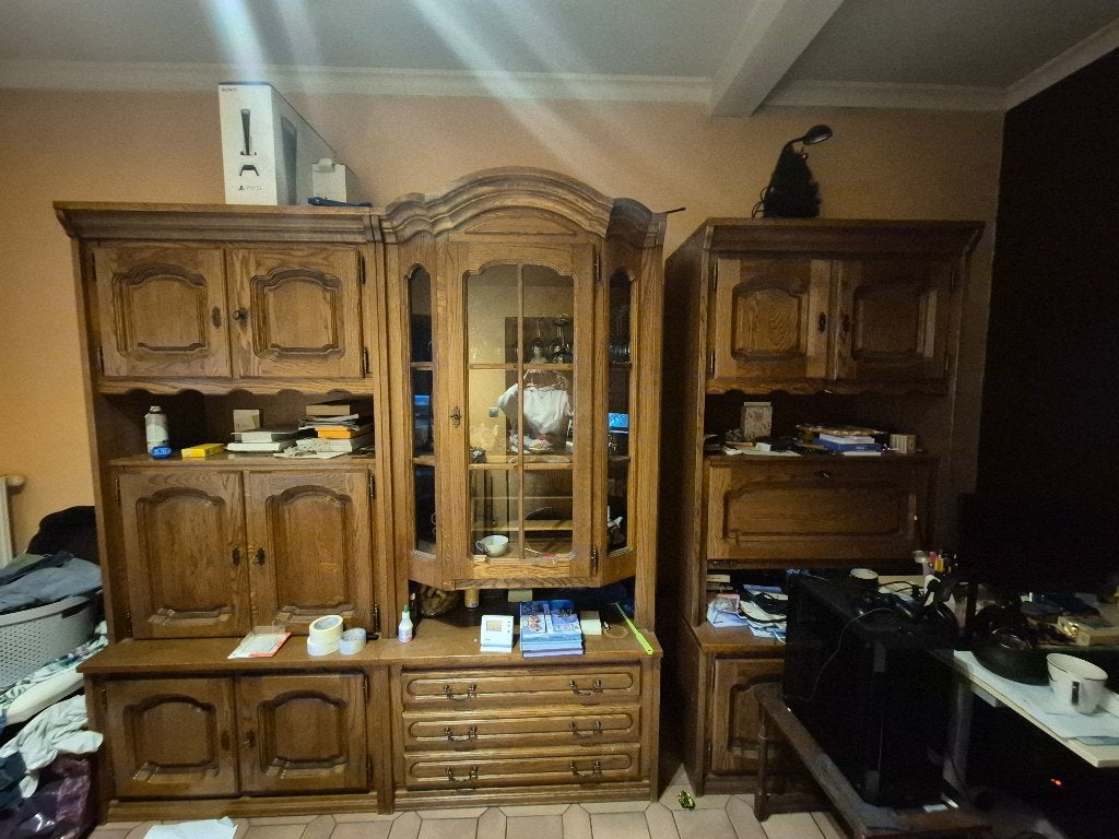 Gratis eiken wandkast 3 delen, Ophalen, Zo goed als nieuw, Eikenhout, Met lade(s)