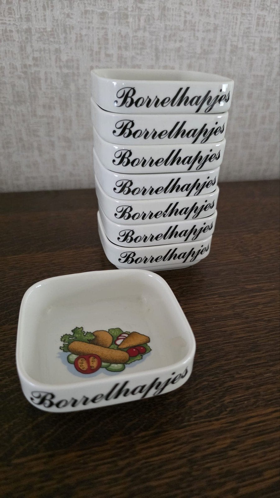 Set van 10 tapasschaaltjes borrelhapjes jaren zeventig, Huis en Inrichting, Keuken | Servies, Vintage, Ophalen of Verzenden, Porselein