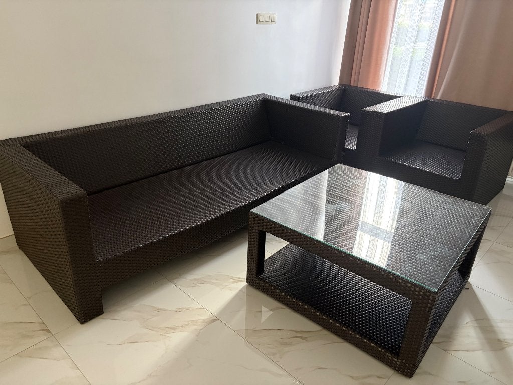 Tuinset lounge + tafel, Ophalen, 6 zitplaatsen, Zo goed als nieuw, Wicker