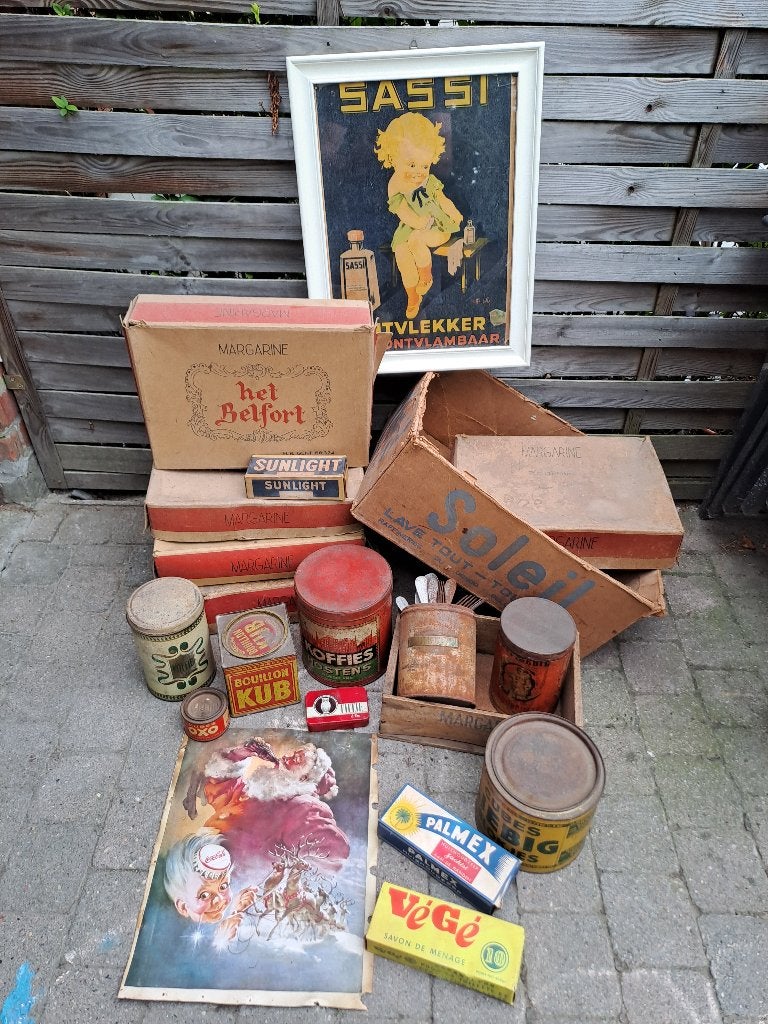Lot antieke reclamevoorwerpen, blik, verpakkingen, Ophalen of Verzenden